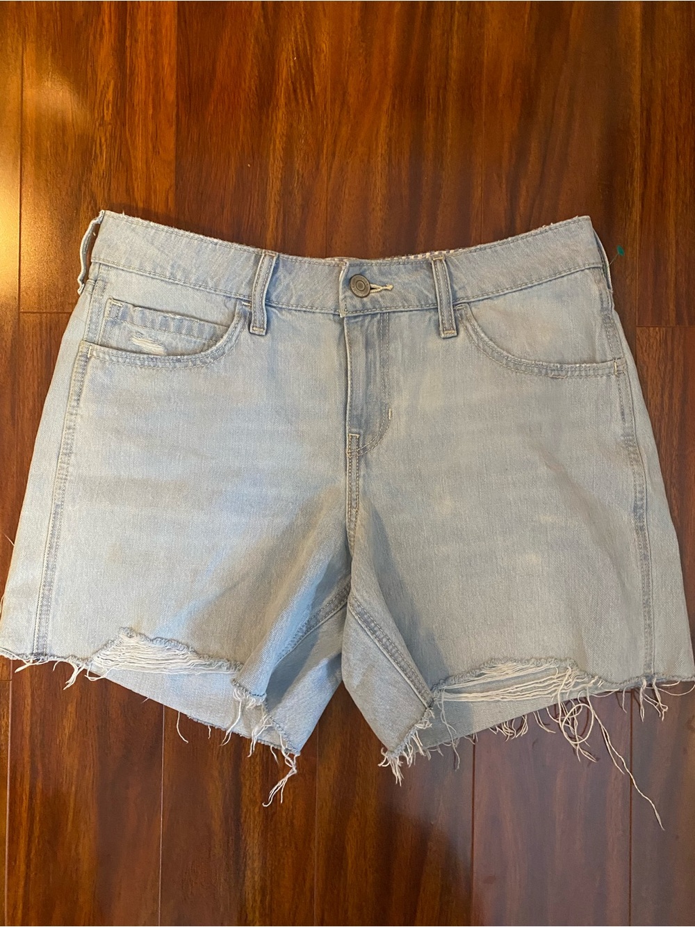 Hollister Low Rise Baggy Light Blue Distressed Denim Shorts